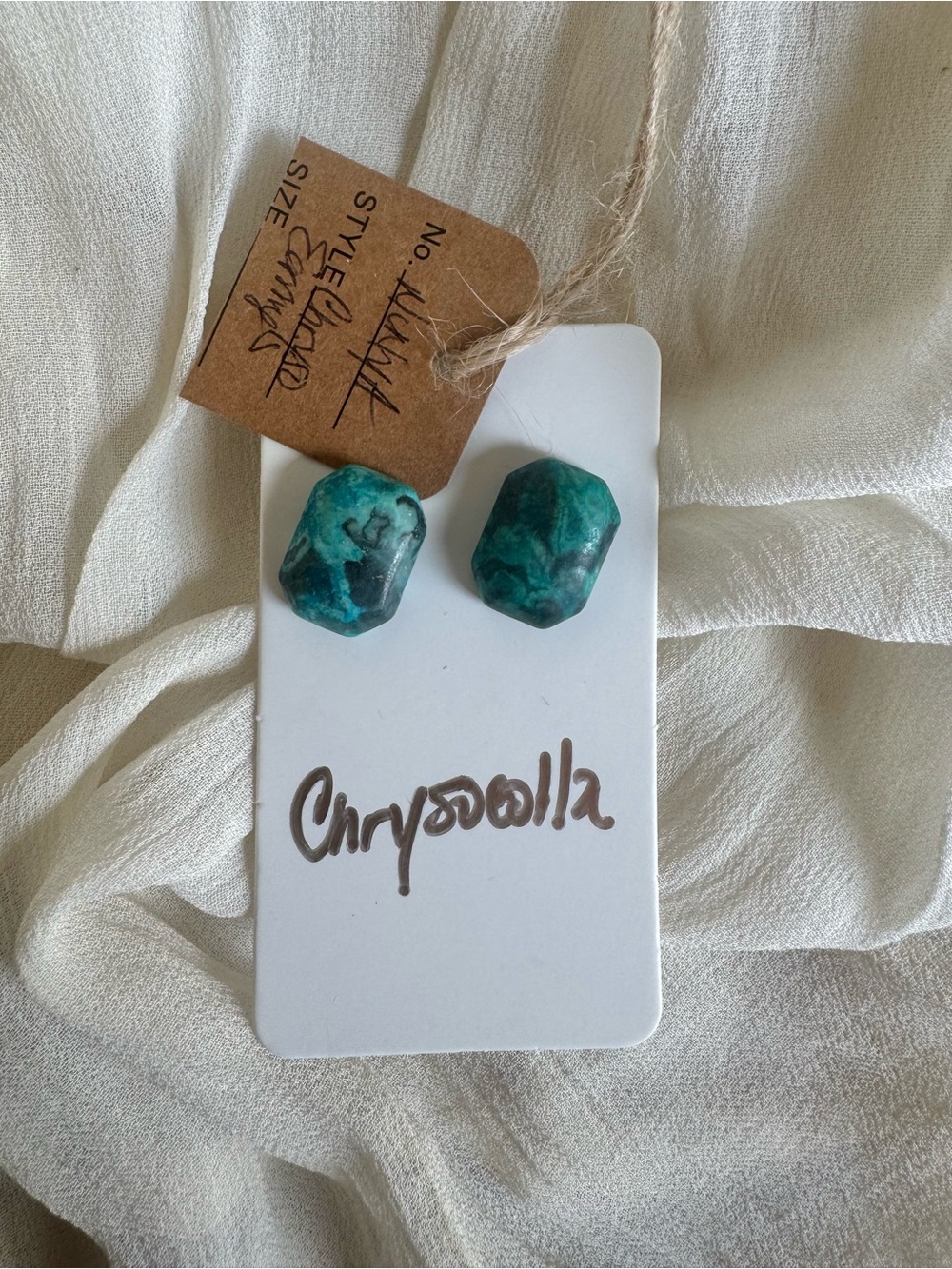 Chrysocolla Teal Gemstone Stud Earrings - Handmade 3/4”